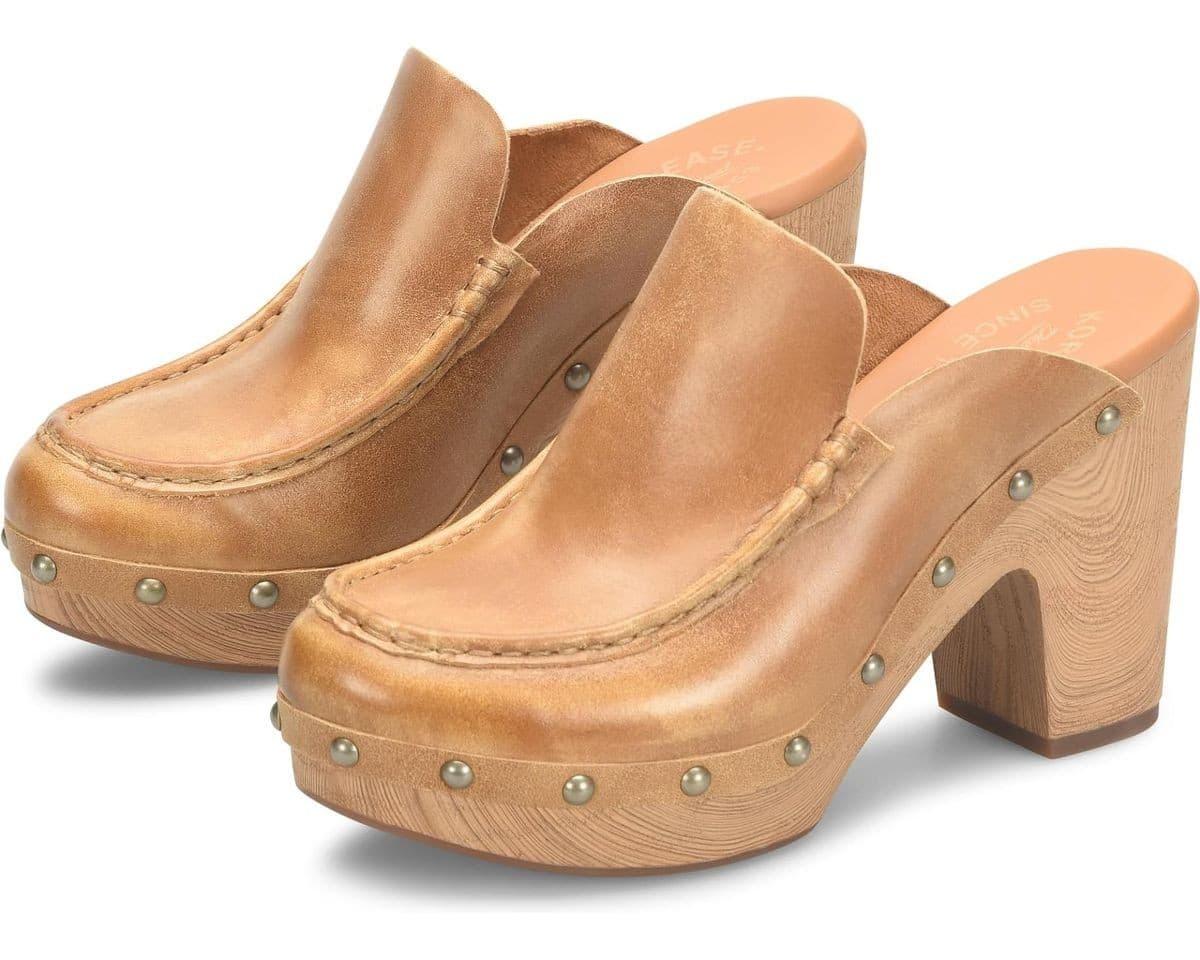 KORK-EASE Women's Spencer Clog - Riveted Trim, Faux Wood Heel Tan, 10M US - Image 1