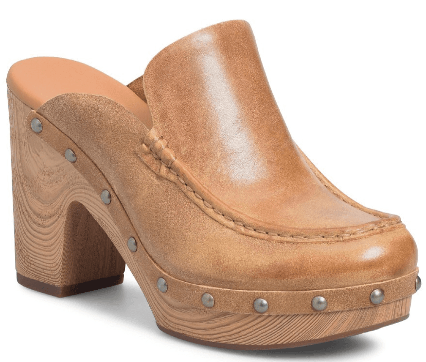 KORK-EASE Women's Spencer Clog - Riveted Trim, Faux Wood Heel Tan, 10M US - Thumbnail 2