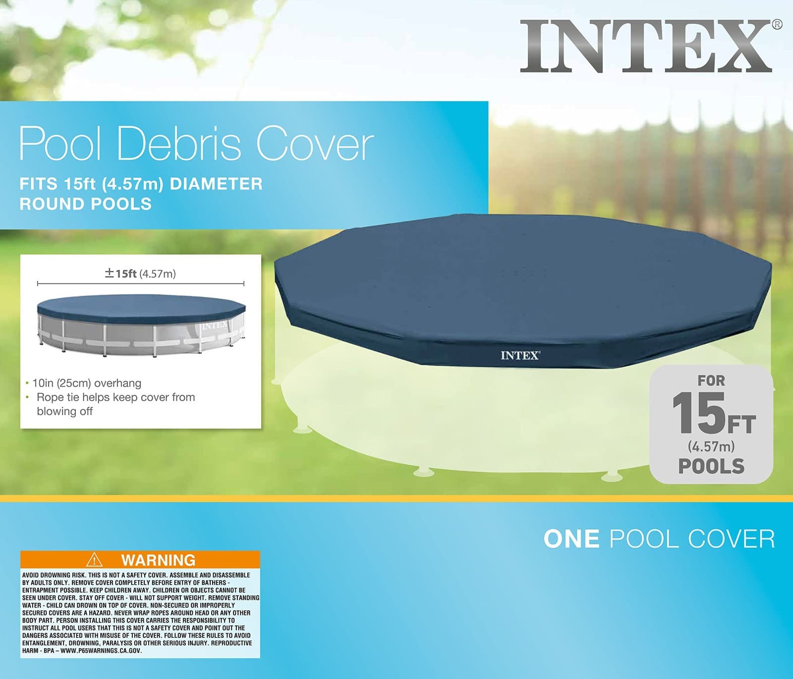 Intex 15' Round Pool Cover for Metal Frame Above Ground Swimming Pools - 28032E - Thumbnail 5