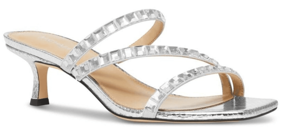 Michael Kors Women's Celia Embellished Kitten-Heel Slide Sandals Silver 8 - Image 1