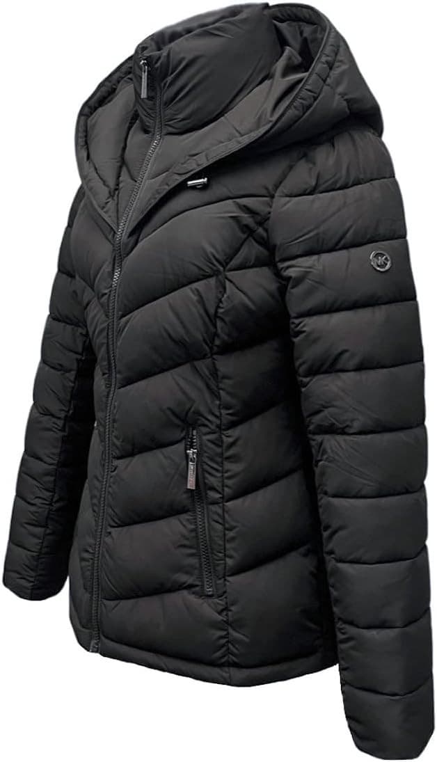 MICHAEL Michael Kors Hooded Packable Down Puffer Jacket Coat Zip Front Black M - Thumbnail 2