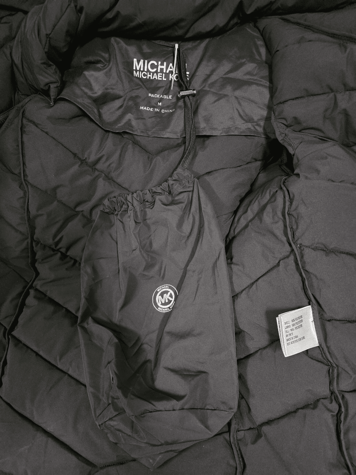 MICHAEL Michael Kors Hooded Packable Down Puffer Jacket Coat Zip Front Black M - Thumbnail 5