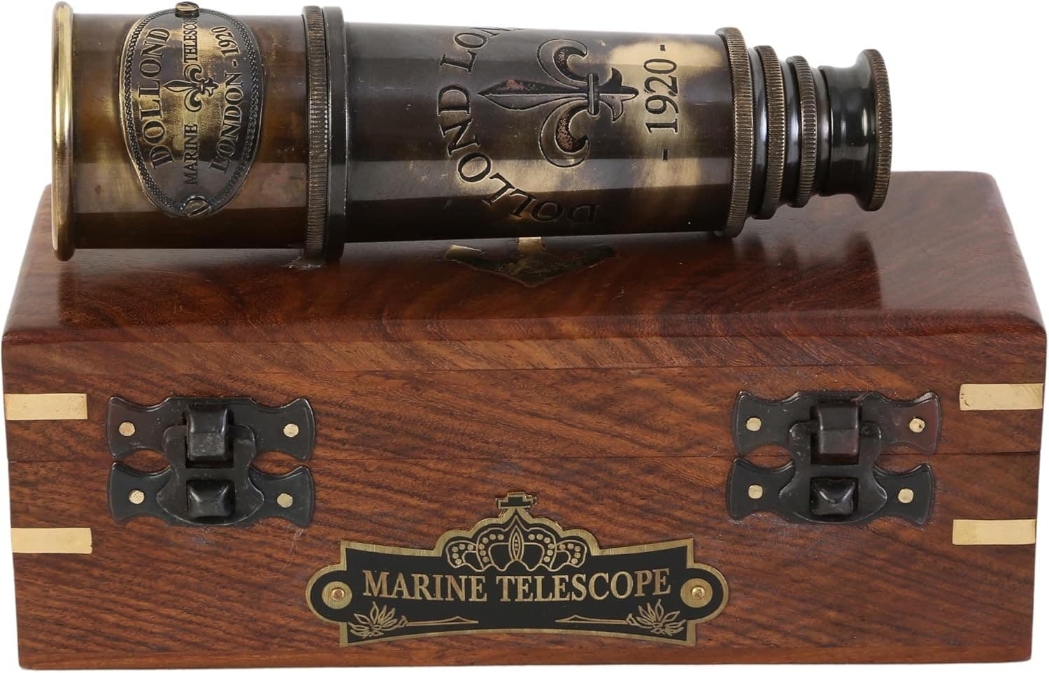 1920 Marine Telescope - Vintage Brass Spyglass with Wooden Box 15” Antique - Image 1