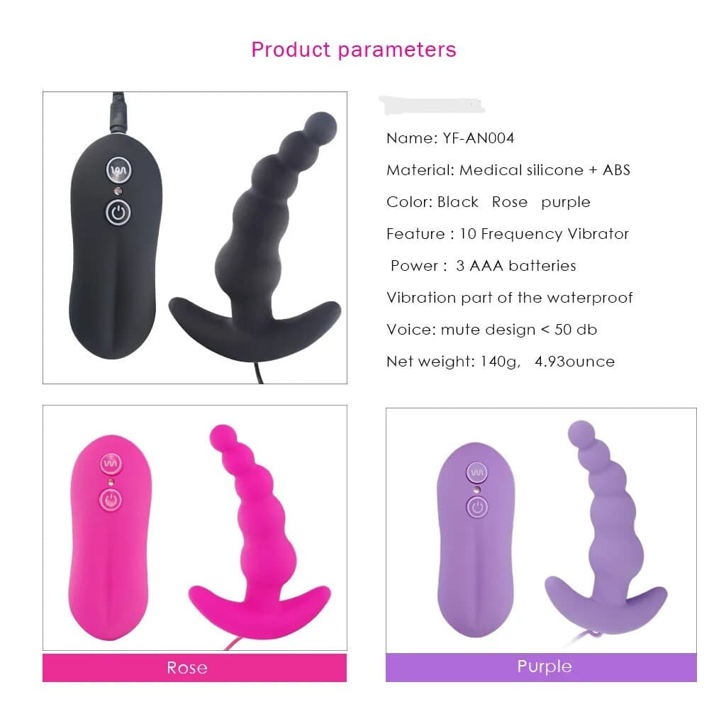 Vibrating Anal Plug Beads Purple Prostate Massager and Anal plug 10 Modes - Thumbnail 4
