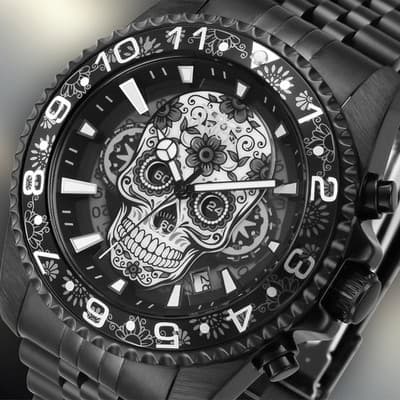Invicta Pro Diver Dia De Los Muertos Men's Skull Watch Grey, Silver,Black 43mm, - Thumbnail 2