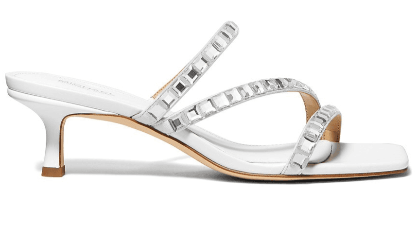 Michael Kors Women's Celia Embellished Kitten-Heel Slide Sandals Optic White 8 - Thumbnail 2