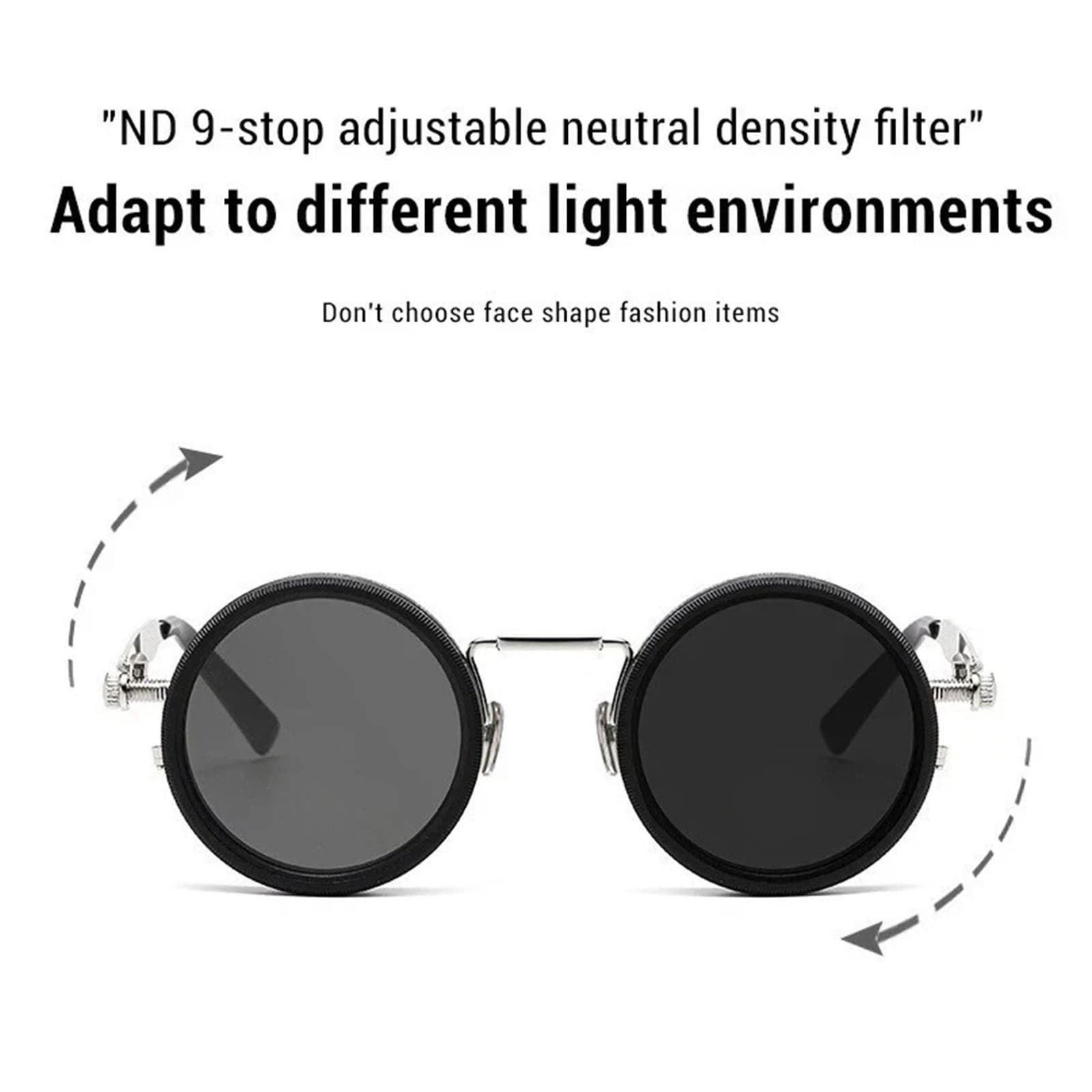 Adjustable Tint Sunglasses, 1-9 Gears Rounded Polarized Glasses with ND Filter - Thumbnail 5