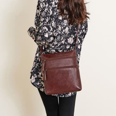 Brown Crossbody Handbag for Women, Medium Size, Zipper Pocket (Lea) - Thumbnail 4
