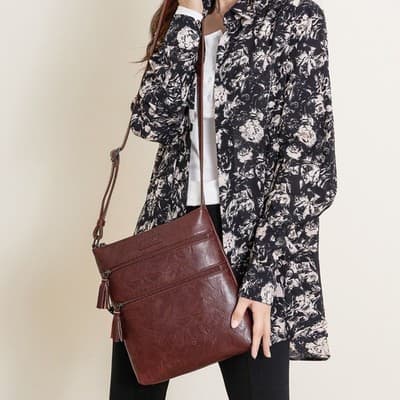 Brown Crossbody Handbag for Women, Medium Size, Zipper Pocket (Lea) - Thumbnail 5