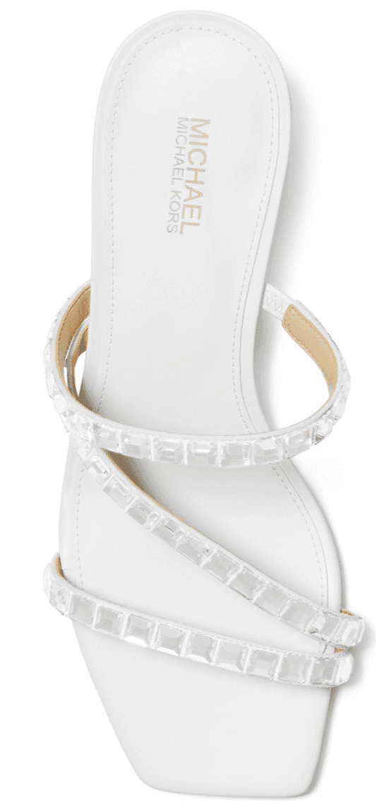 Michael Kors Women's Celia Embellished Kitten-Heel Slide Sandals Optic White 8 - Thumbnail 3