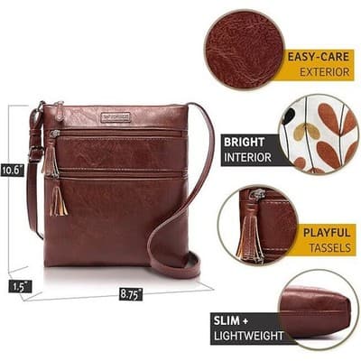 Brown Crossbody Handbag for Women, Medium Size, Zipper Pocket (Lea) - Thumbnail 3