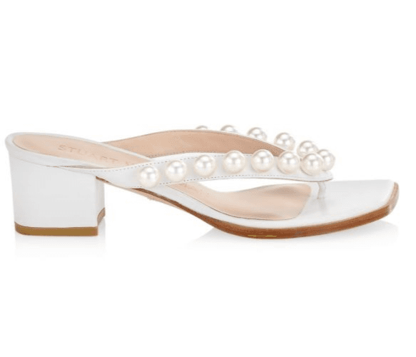Stuart Weitzman Goldie 50 Sandal Embellished Leather BlockHeel Thong Sandals 8 B - Thumbnail 3