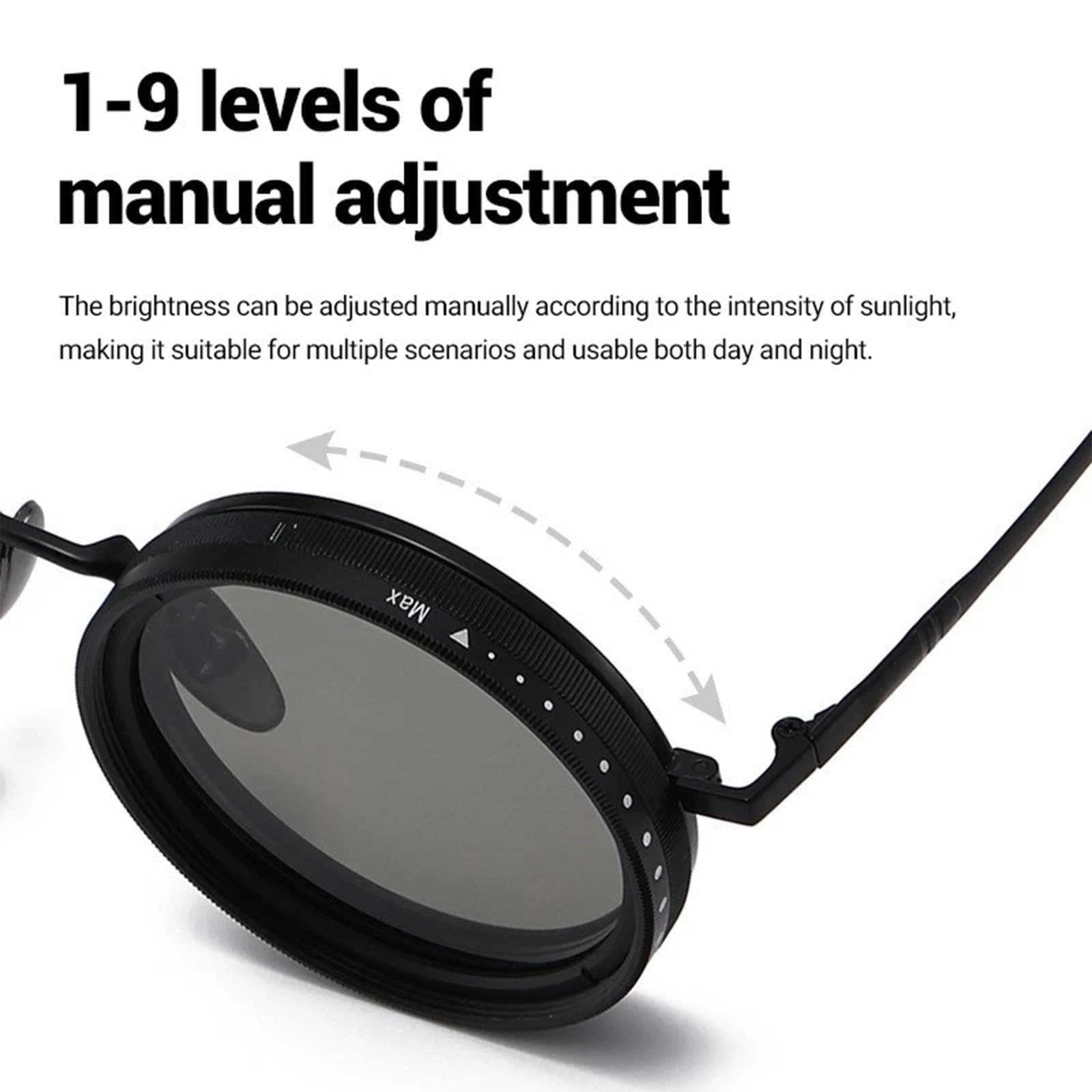 Adjustable Tint Sunglasses, 1-9 Gears Rounded Polarized Glasses with ND Filter - Thumbnail 8