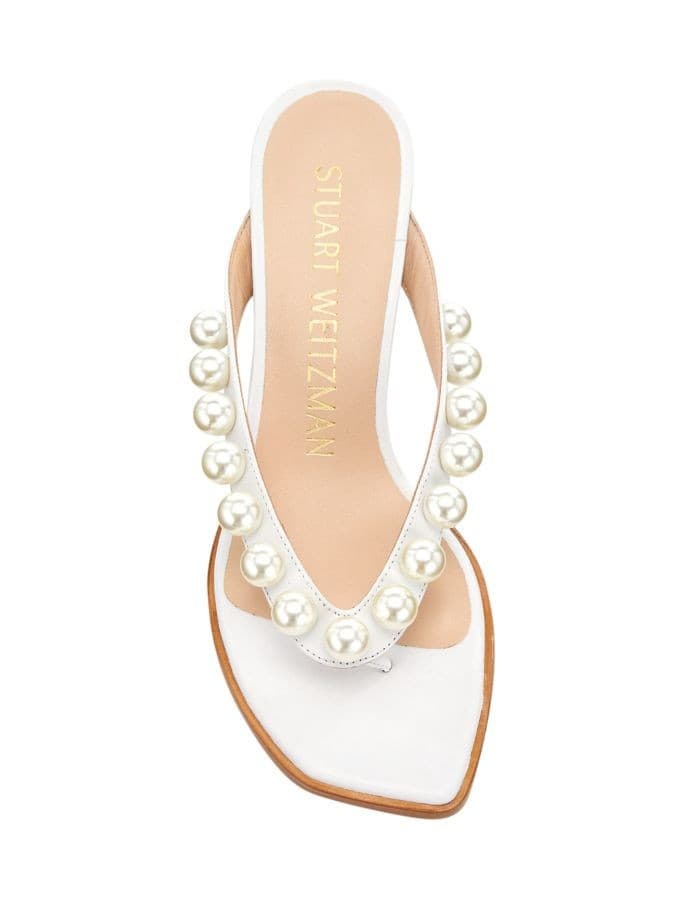 Stuart Weitzman Goldie 50 Sandal Embellished Leather BlockHeel Thong Sandals 8 B - Thumbnail 2