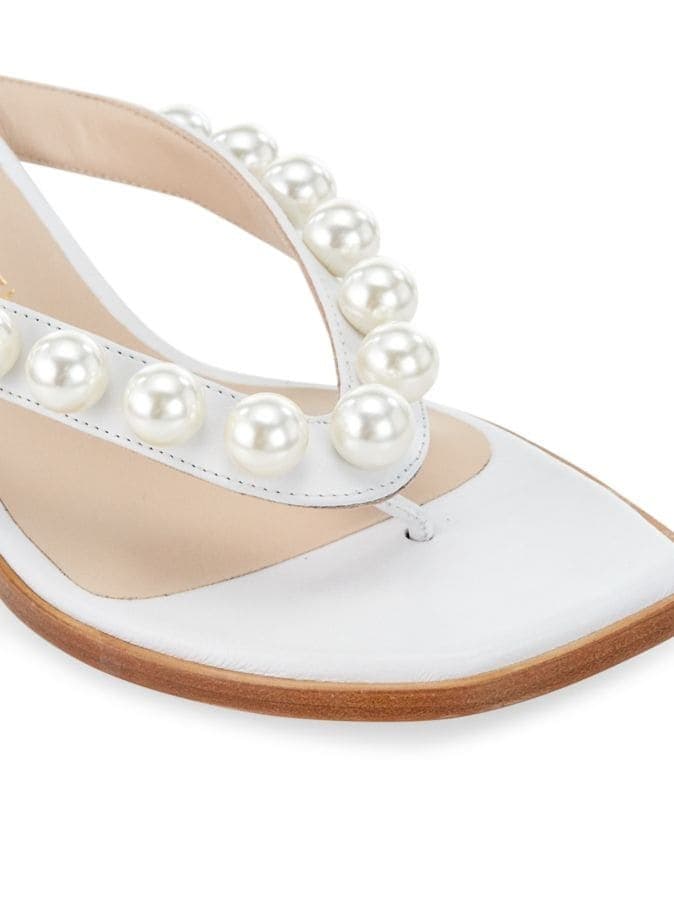 Stuart Weitzman Goldie 50 Sandal Embellished Leather BlockHeel Thong Sandals 8 B - Thumbnail 5