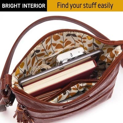 Brown Crossbody Handbag for Women, Medium Size, Zipper Pocket (Lea) - Thumbnail 2