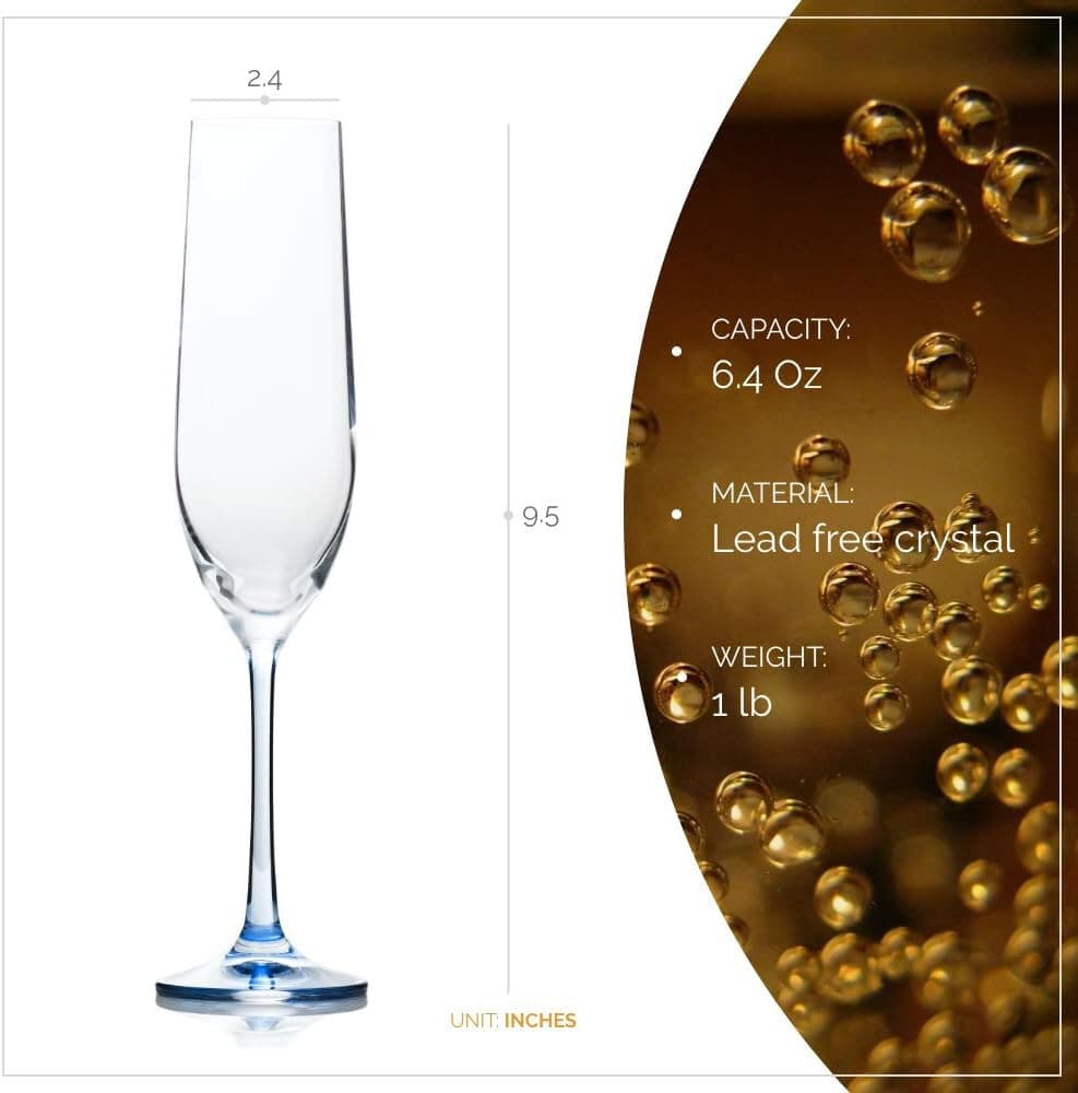 Bohemia Rainbow Set of 6 Champagne Flute Multi Colored Crystal Glasses, 6.5 Oz - Thumbnail 2