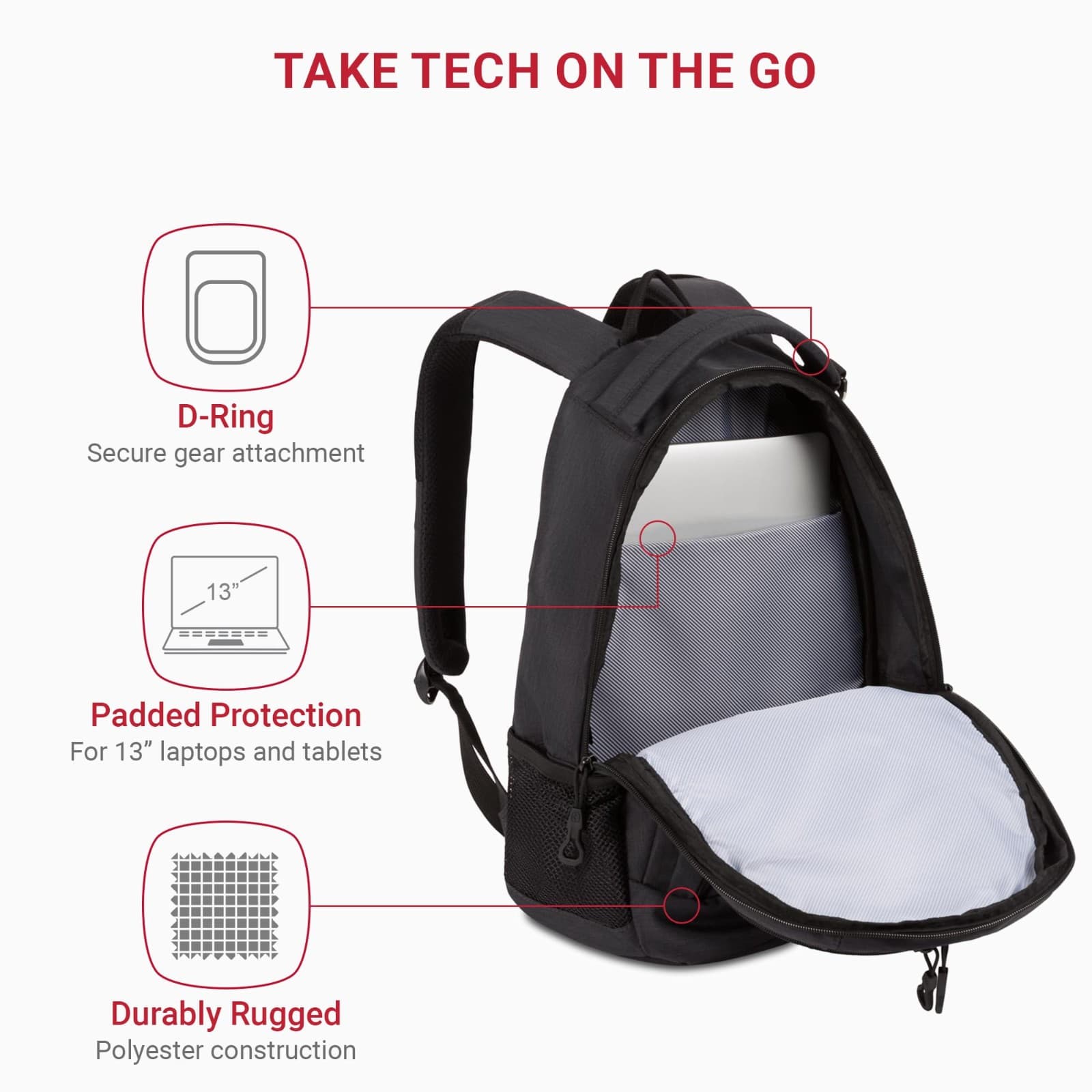 SwissGear 1186 Bungee Backpack, Grey (Laptop Version), 17.75 inch - Thumbnail 2