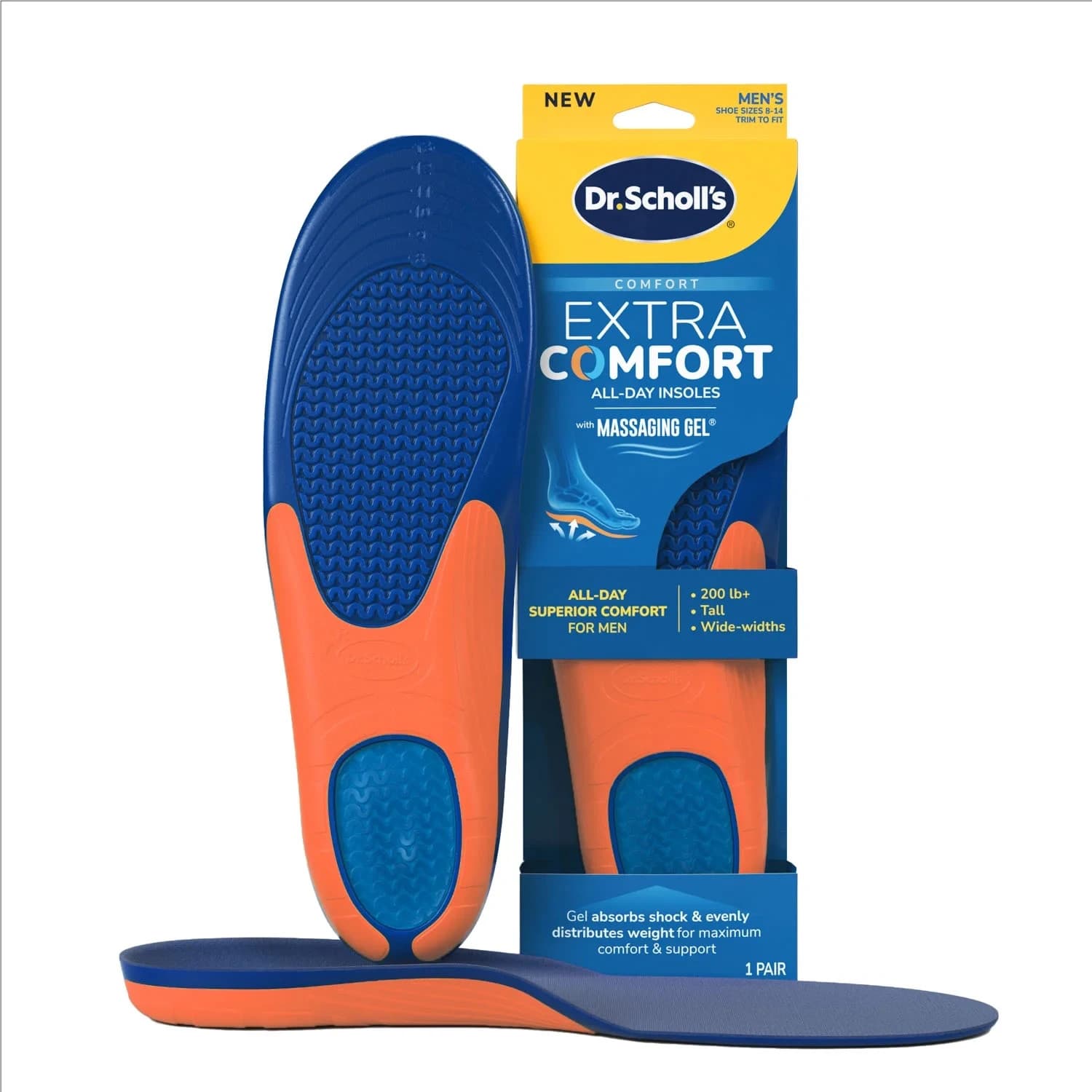 Dr. Scholl's Extra Comfort Support Insoles Men Size 8-14 200lbs+ Wide Trim 2 Fit - Thumbnail 3