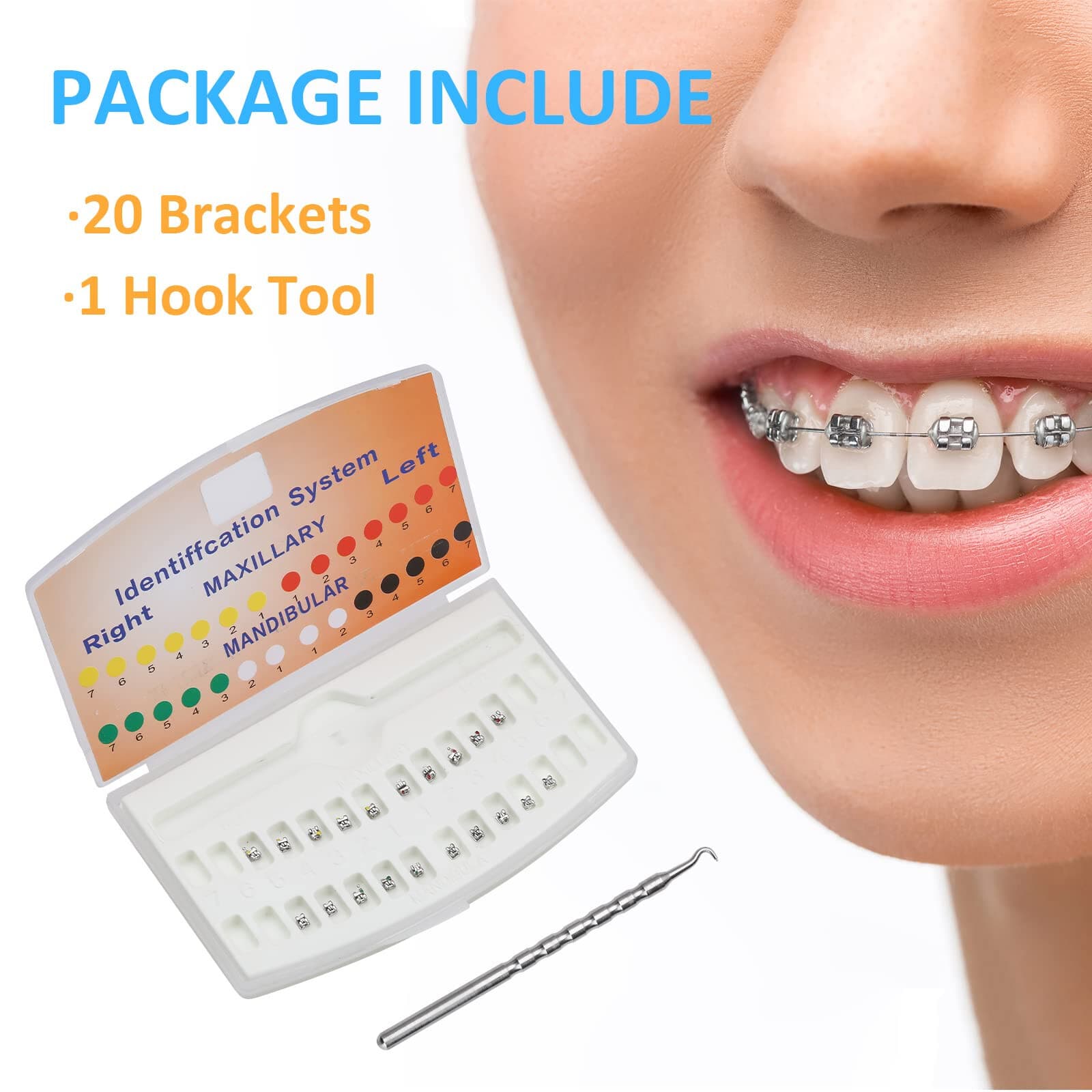Orthodontic Self-Ligating Metal Bracket 0.022 MBT 345 with Hooks(20 Brackets) - Image 1