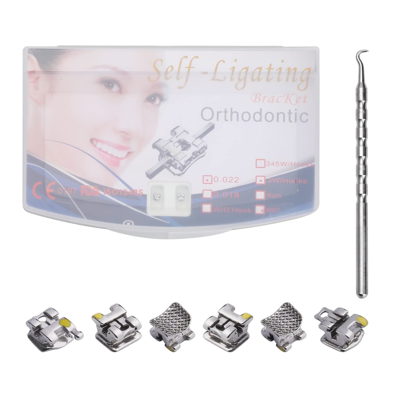 Orthodontic Self-Ligating Metal Bracket 0.022 MBT 345 with Hooks(20 Brackets) - Thumbnail 2