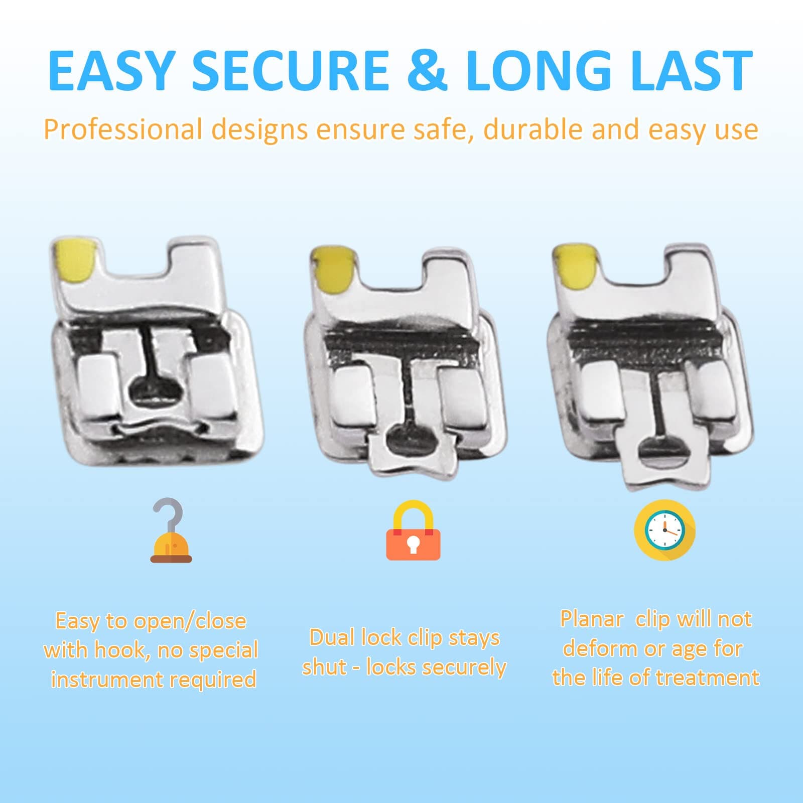 Orthodontic Self-Ligating Metal Bracket 0.022 MBT 345 with Hooks(20 Brackets) - Thumbnail 4