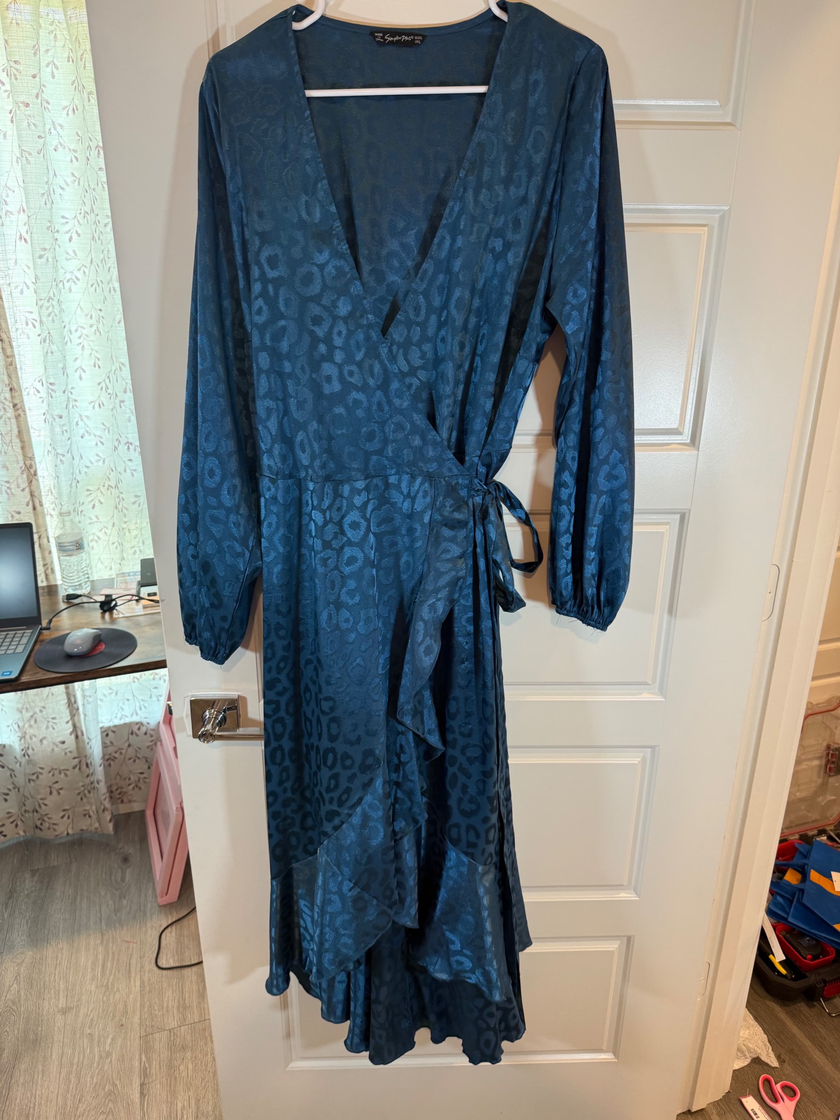 Simplee Plus Blue Leopard Print Dress Size 1XL - Thumbnail 3