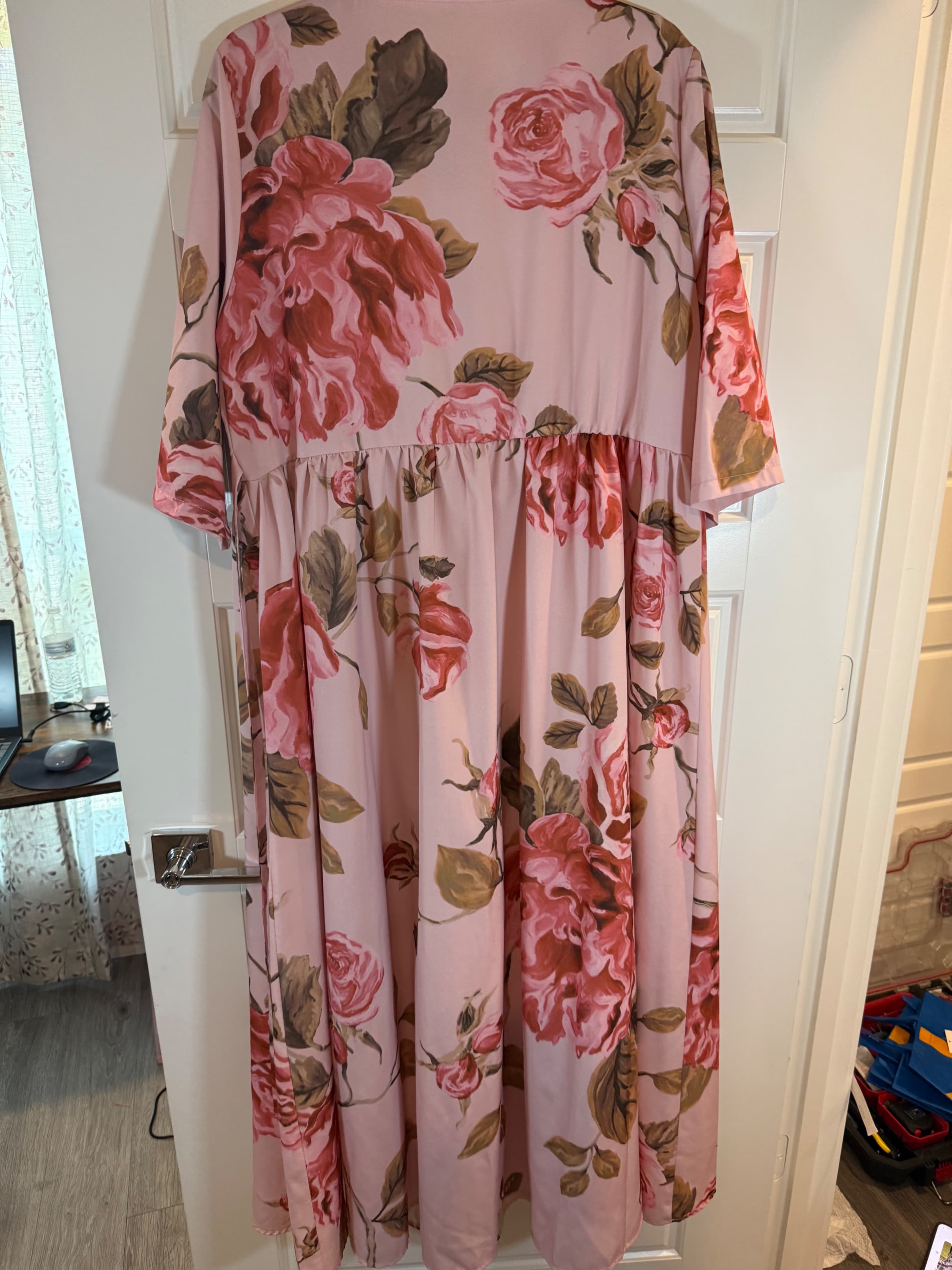 SHEIN Floral Pink Maxi Dress with Button Front and Collar - Image 1