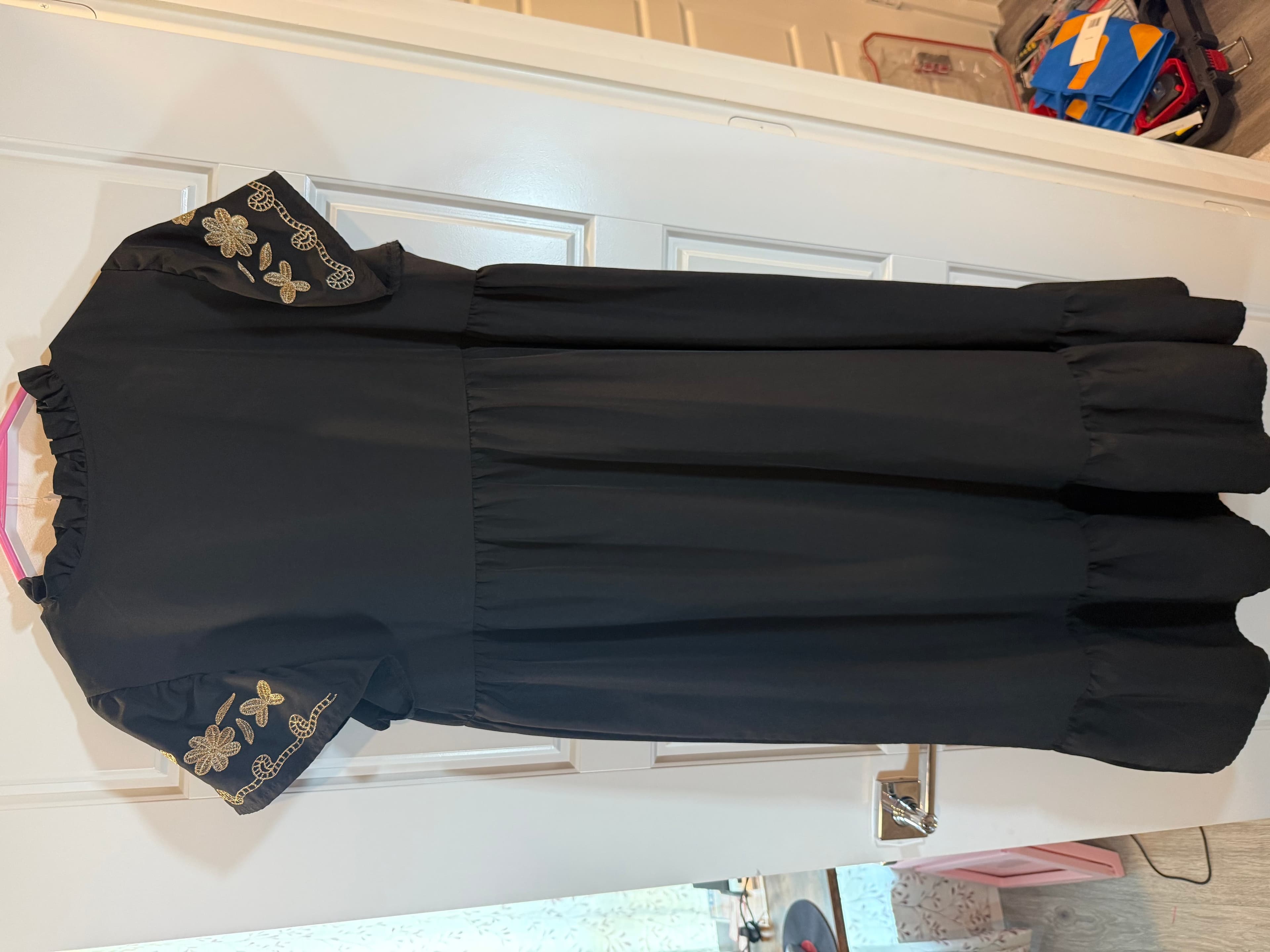 SHEIN Curve Black Dress with Embroidered Sleeves 1XL - Image 1