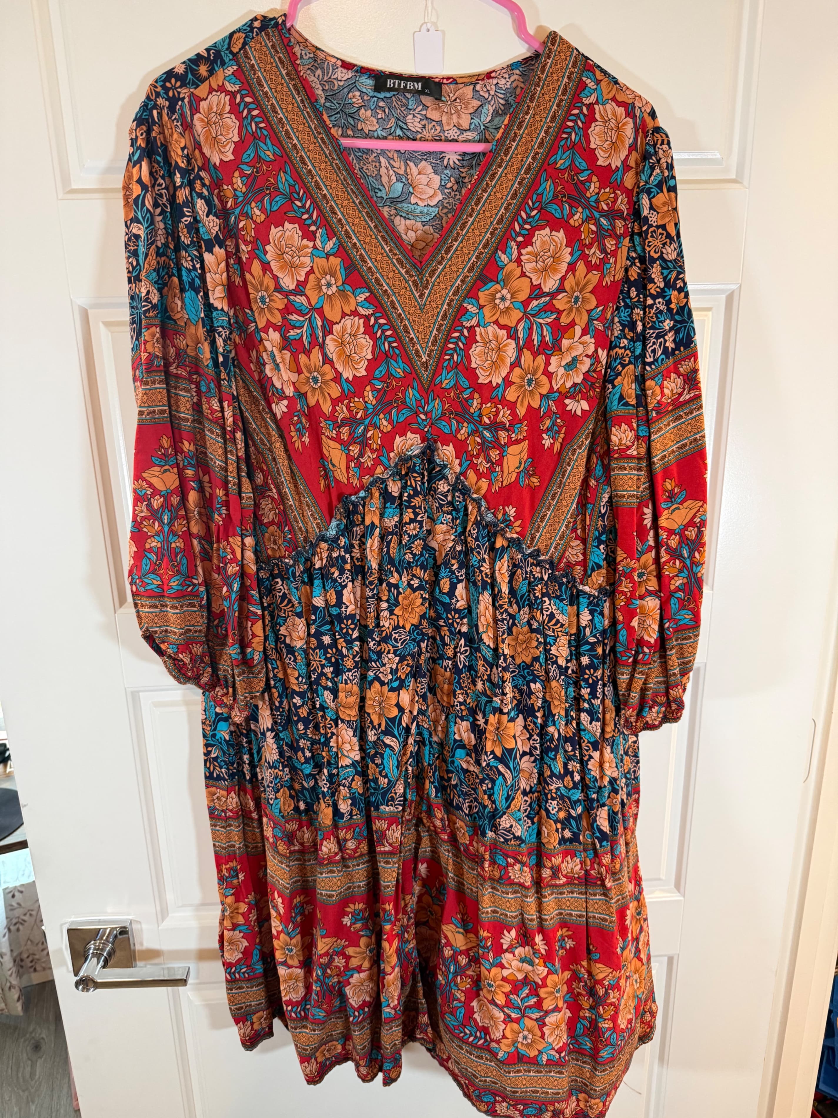 BTFBM Floral Boho Maxi Dress XL - Thumbnail 3