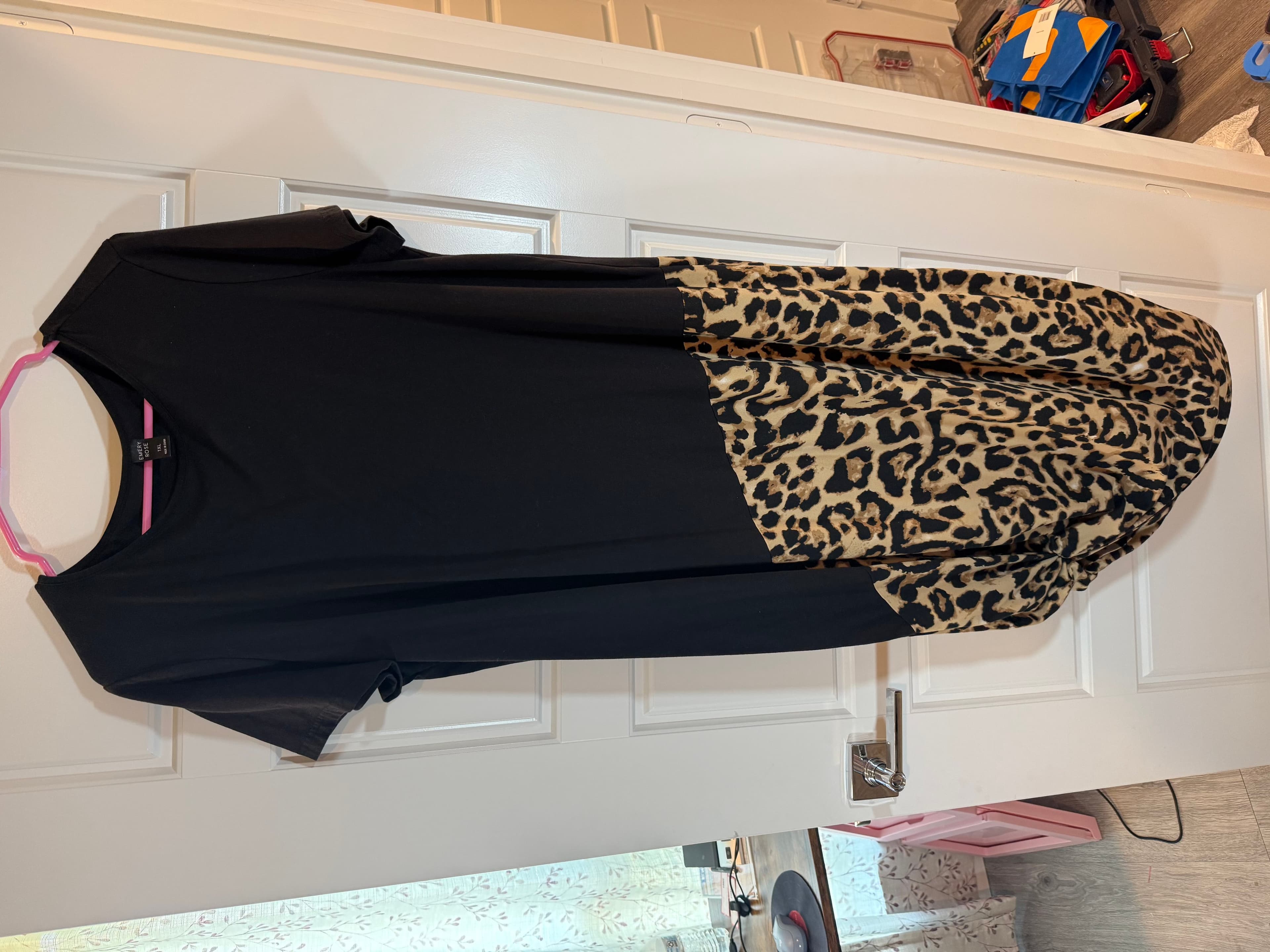 Emery Rose XL Black and Leopard Print Maxi Dress - Thumbnail 3