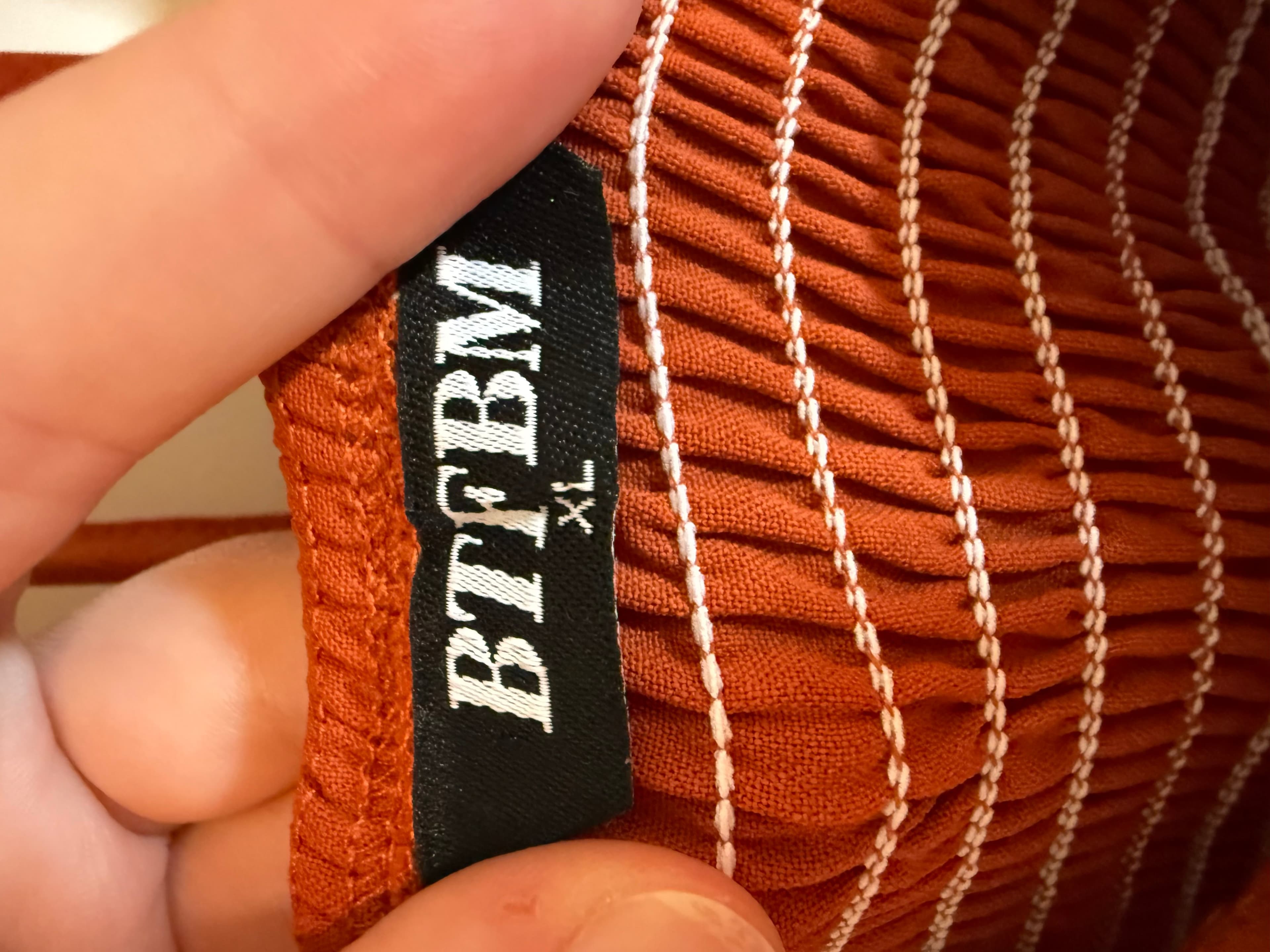 BTFBM XL Rust Smocked Midi Dress with Puff Sleeves - Thumbnail 2