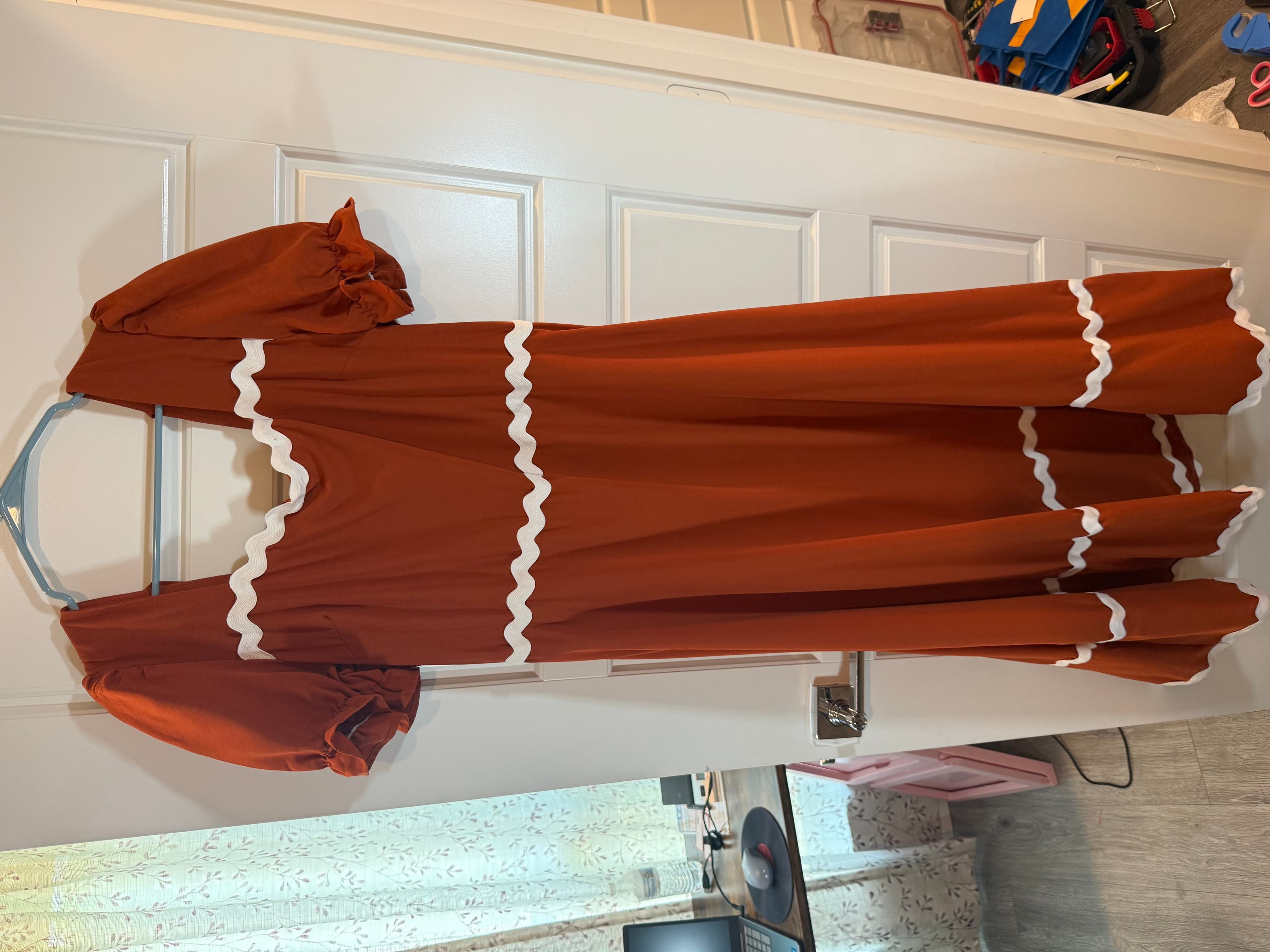 BTFBM XL Rust Smocked Midi Dress with Puff Sleeves - Thumbnail 3