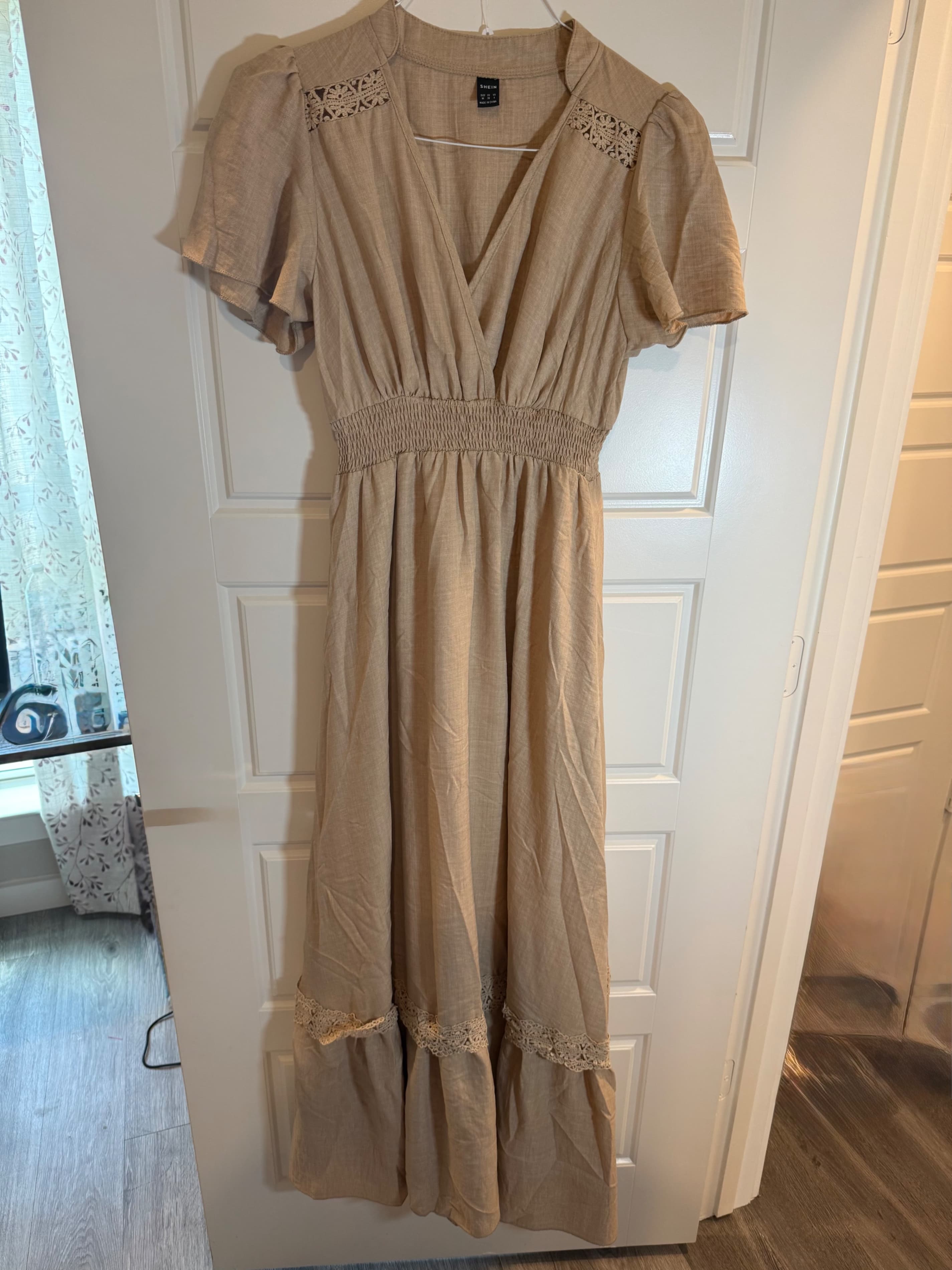 SHEIN Beige Maxi Dress with Lace Trim Size M - Thumbnail 3