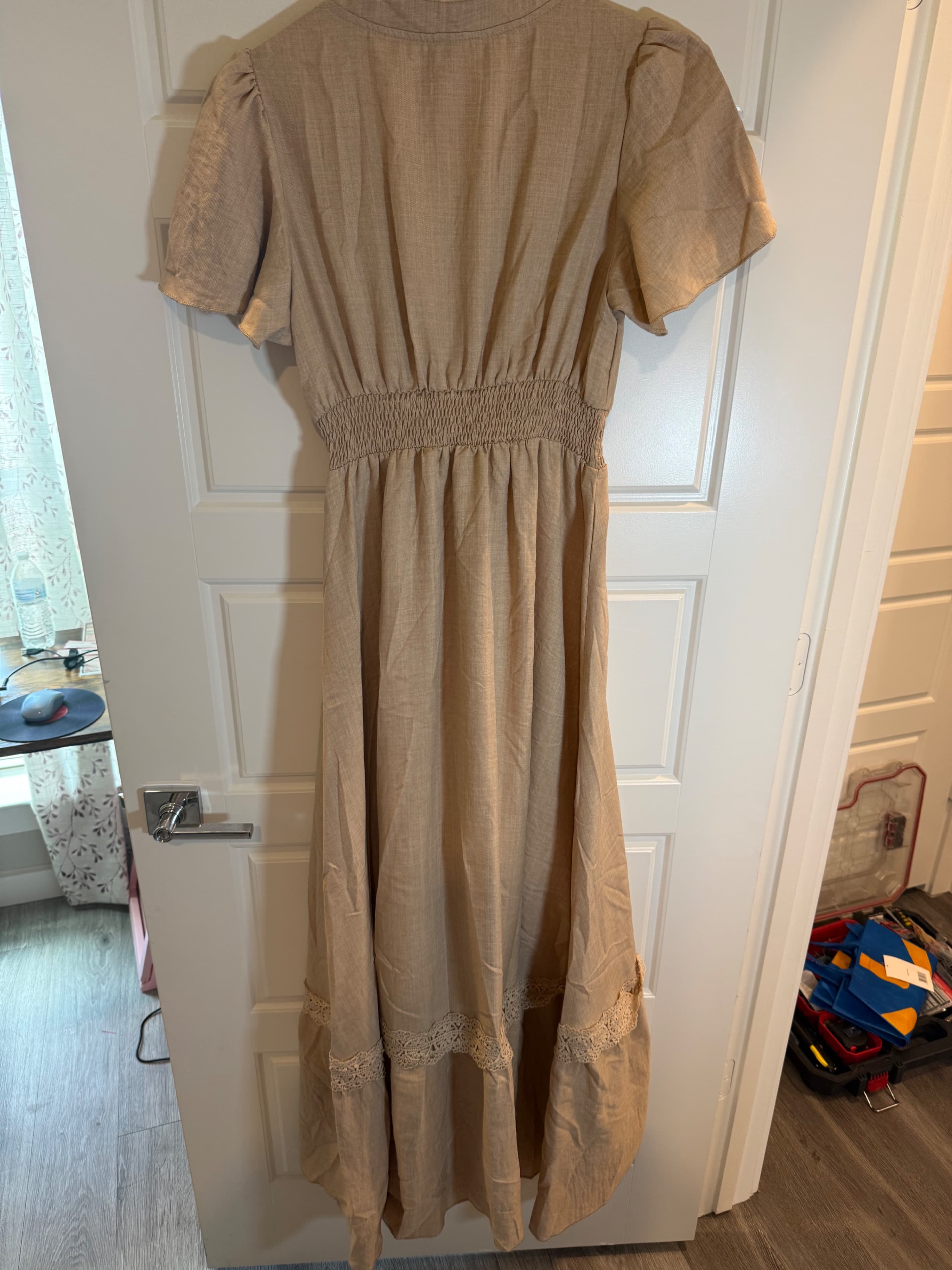 SHEIN Beige Maxi Dress with Lace Trim Size M - Thumbnail 2