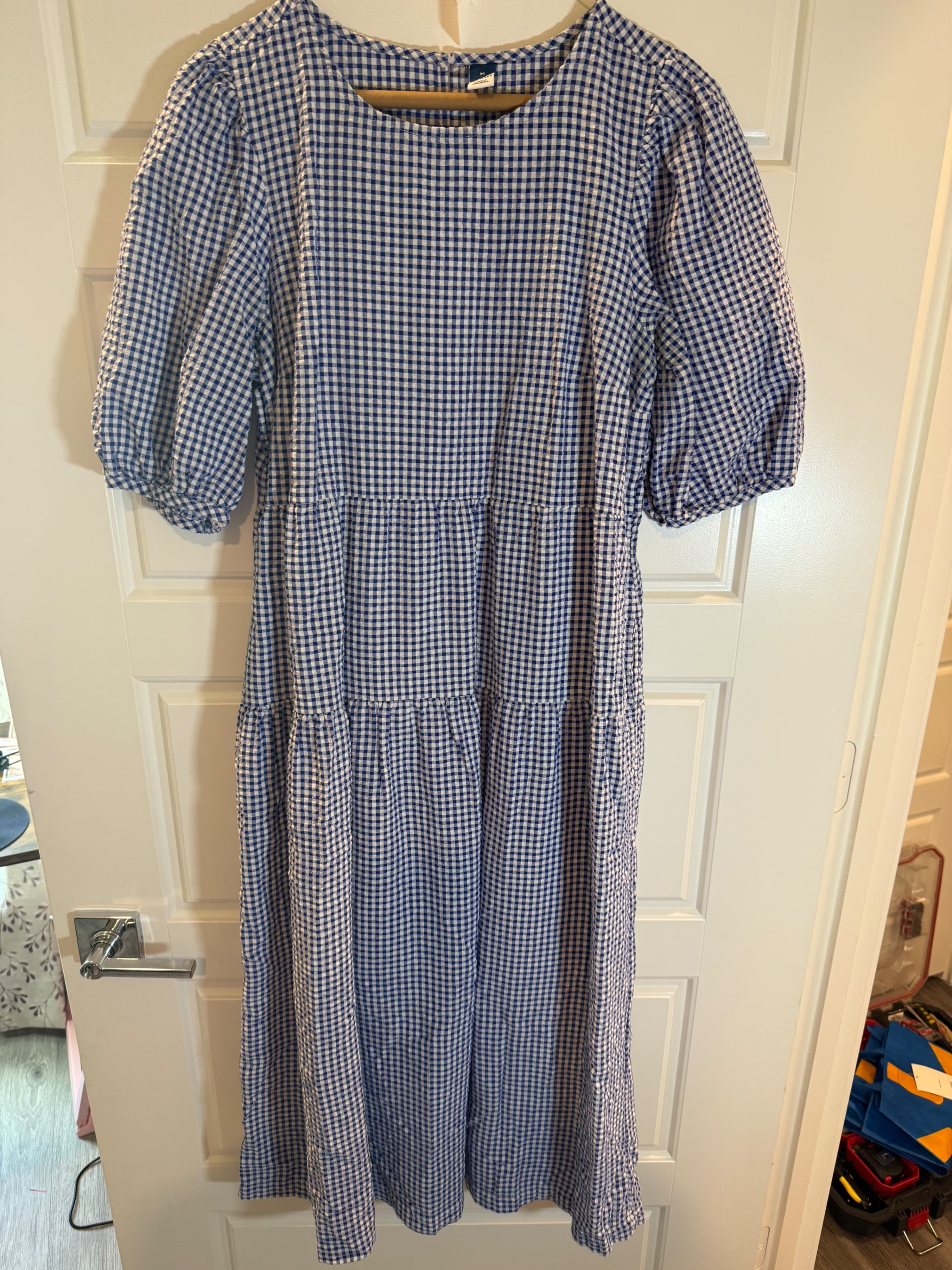 Old Navy Blue Gingham Midi Dress Size M - Thumbnail 3