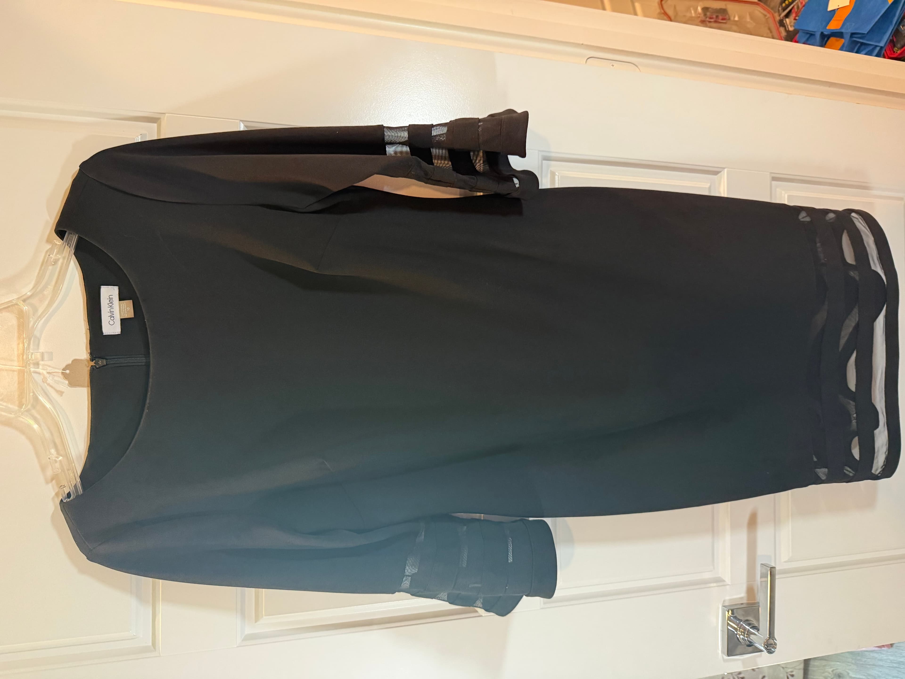 Calvin Klein Black Dress Size 10 with Sheer Sleeve Accents - Thumbnail 3