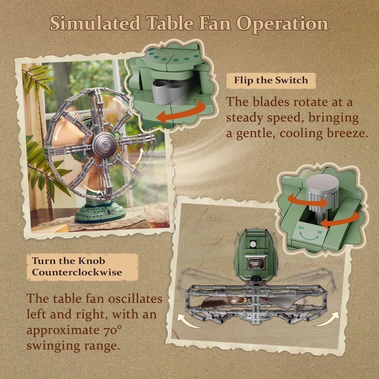 PANTASY Retro Building Set, Vintage Desk Fan Building Set, Motorized Oscillating - Thumbnail 5