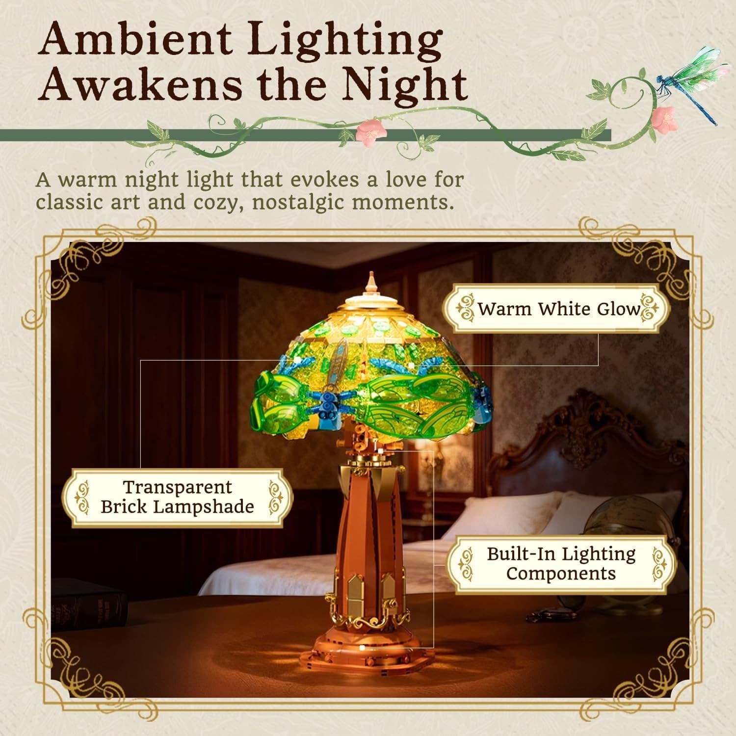 PANTASY Vintage Style Table Lamp Bricks Set, Stained Glass Lamp Building Block S - Thumbnail 3