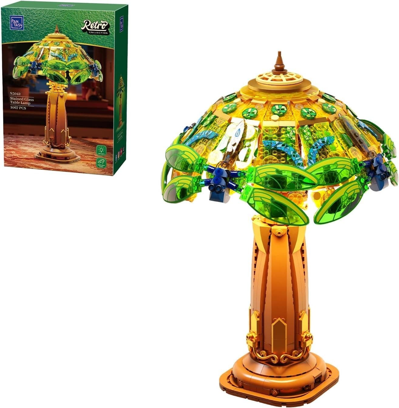 PANTASY Vintage Style Table Lamp Bricks Set, Stained Glass Lamp Building Block S - Image 1