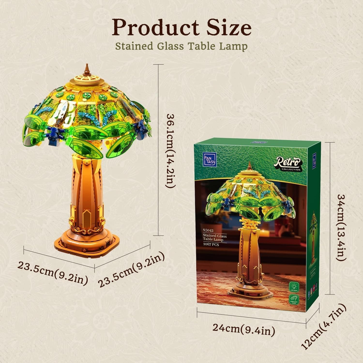 PANTASY Vintage Style Table Lamp Bricks Set, Stained Glass Lamp Building Block S - Thumbnail 2