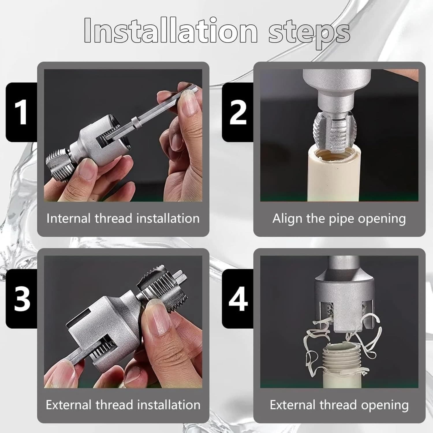 Integrated Pipe Threading Tool, 1/2“ And 3/4” Drill Compatible Dual-Function Pvc - Thumbnail 3