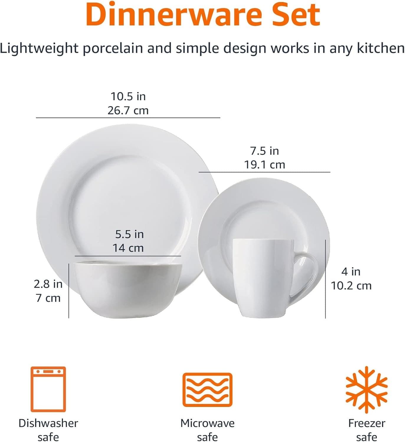 Basics 16-Piece Porcelain Dinnerware Set, Microwave and Dishwasher Safe, Service - Thumbnail 3
