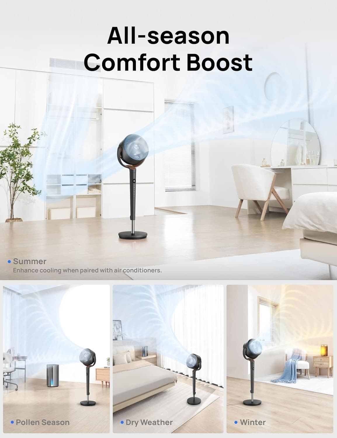 DREO Fan for Bedroom, 120° Oscillating Standing Fans, Quiet Floor Fan with DC Mo - Thumbnail 7