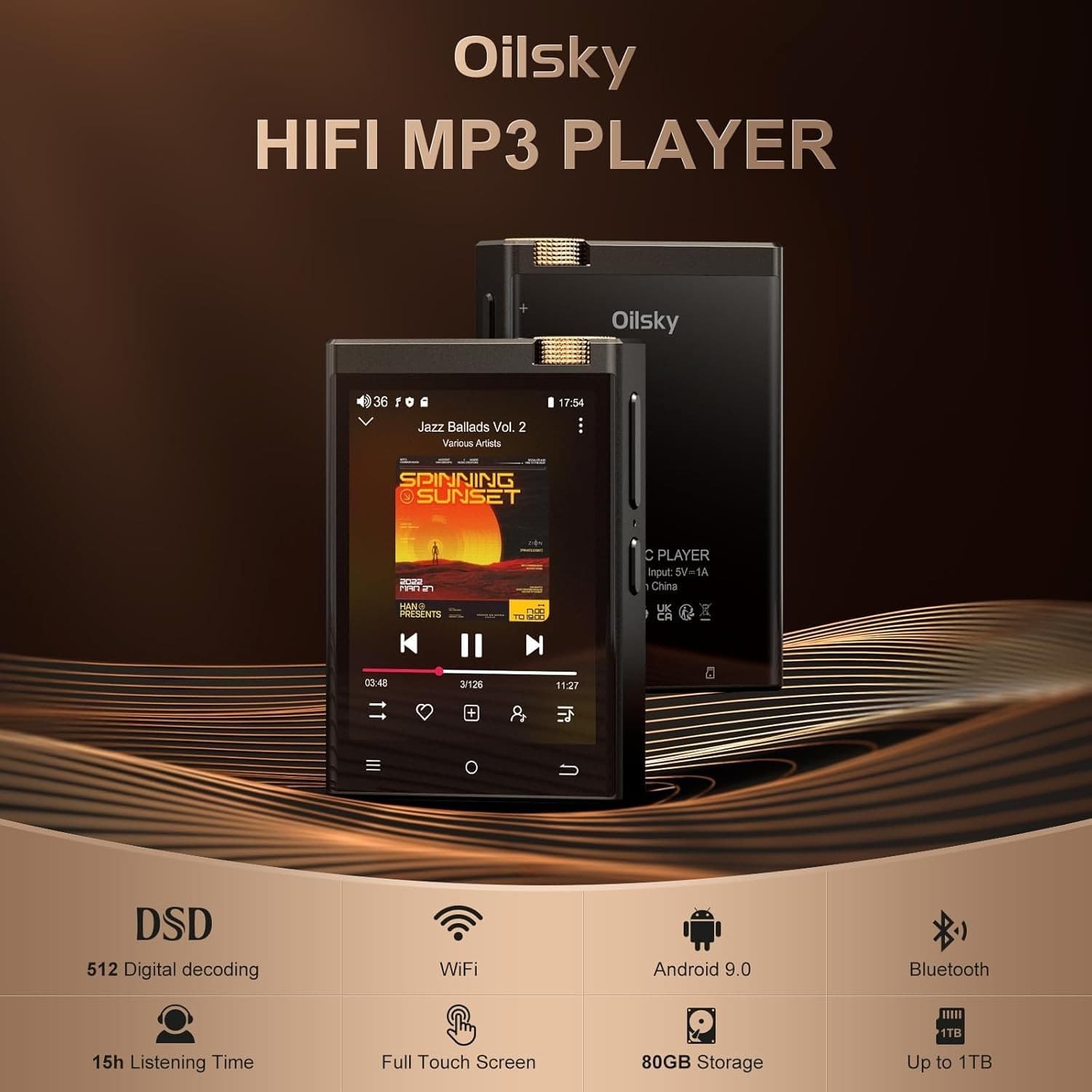 HiFi MP3 Player with Bluetooth and WiFi, Oilsky Lossless DSD High-Resolution Dig - Thumbnail 2