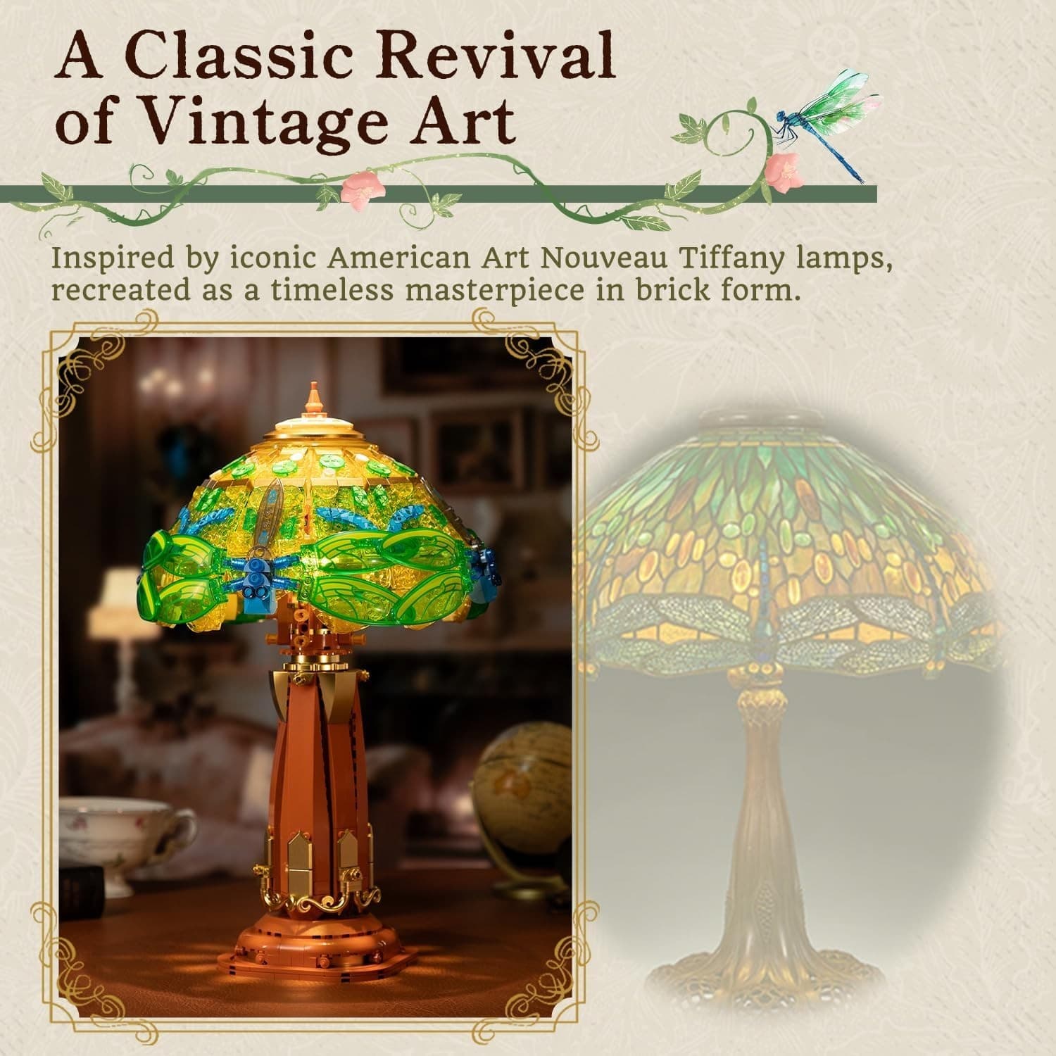 PANTASY Vintage Style Table Lamp Bricks Set, Stained Glass Lamp Building Block S - Thumbnail 5