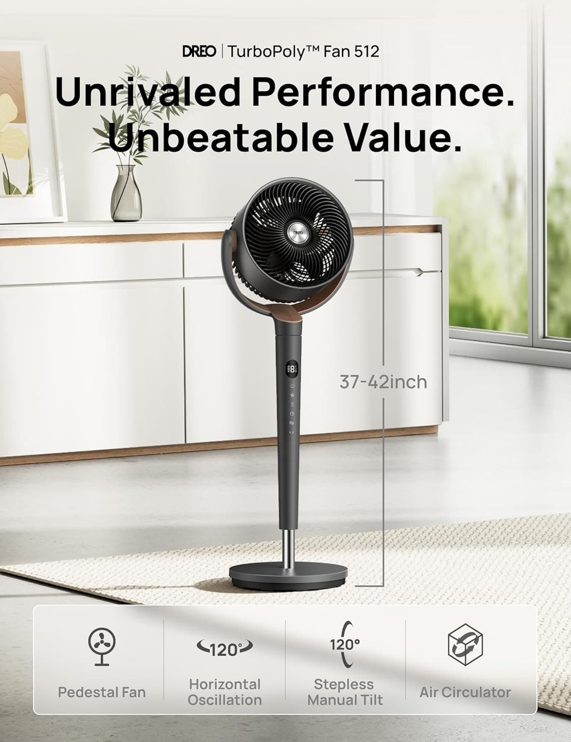 DREO Fan for Bedroom, 120° Oscillating Standing Fans, Quiet Floor Fan with DC Mo - Thumbnail 2
