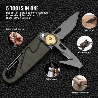 TACRAY Vinto 5-in-1 Mini Utility Keychain Knife – Ultra-Light Compact Multitool - Thumbnail 2