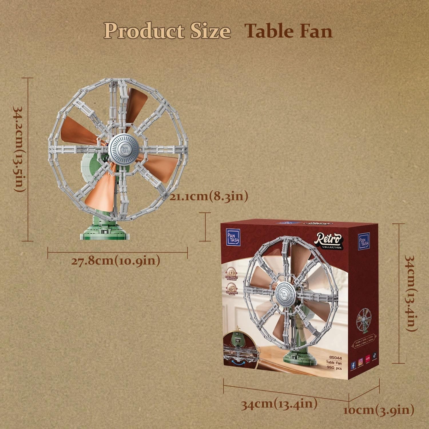 PANTASY Retro Building Set, Vintage Desk Fan Building Set, Motorized Oscillating - Thumbnail 3
