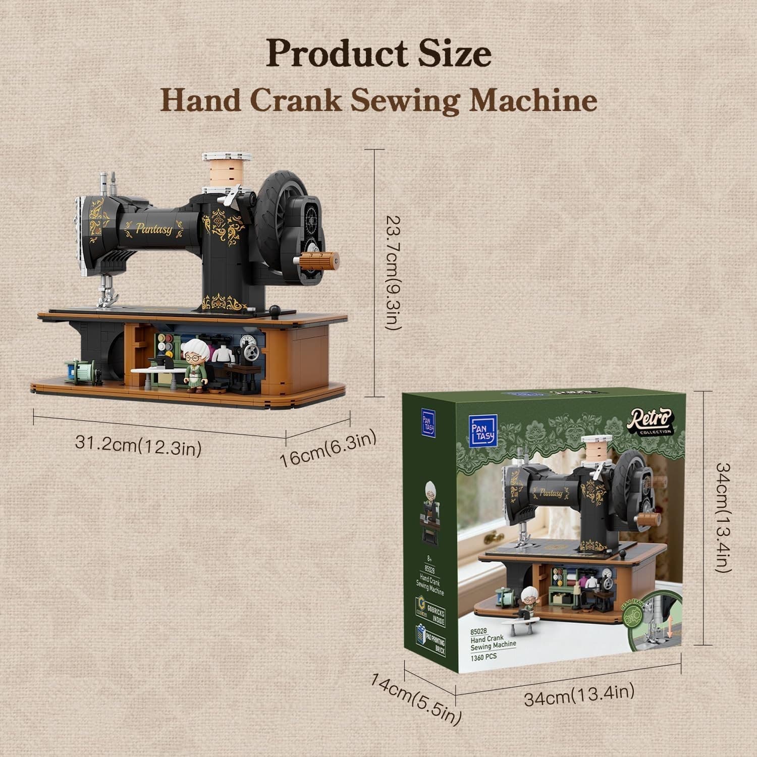 PANTASY Retro Building Set, Vintage Hand Crank Sewing Machine Brick Model, Colle - Thumbnail 2
